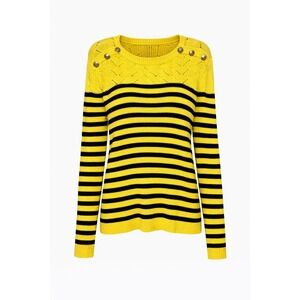 Talbots Large Petite Yellow Black Striped Button Shoulder Knit Sweater Sunflower
